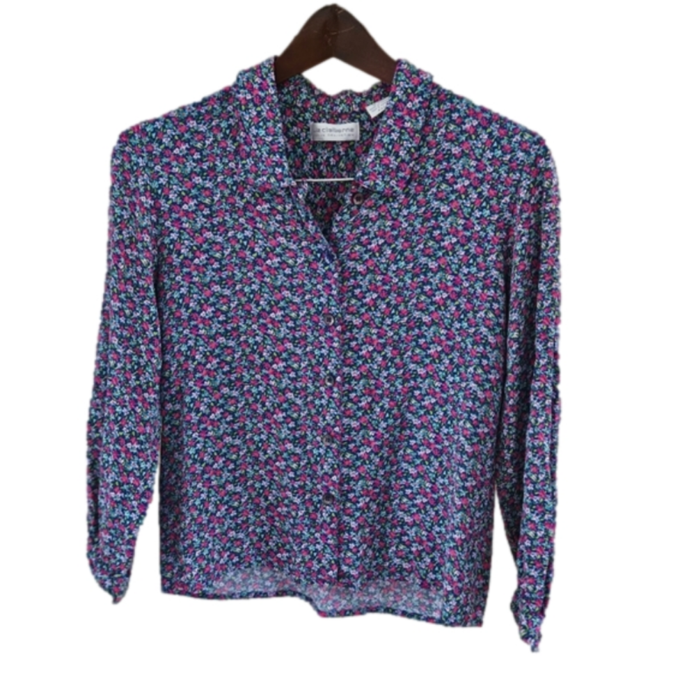 Liz Claiborne Floral 100% Rayon Button Down Long Sleeve Blouse-Size 6P